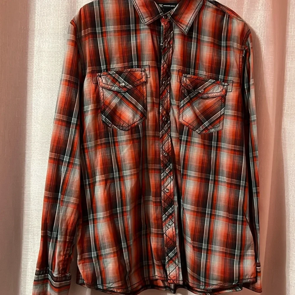 men’s INC red long sleeve button up - Picture 1 of 3